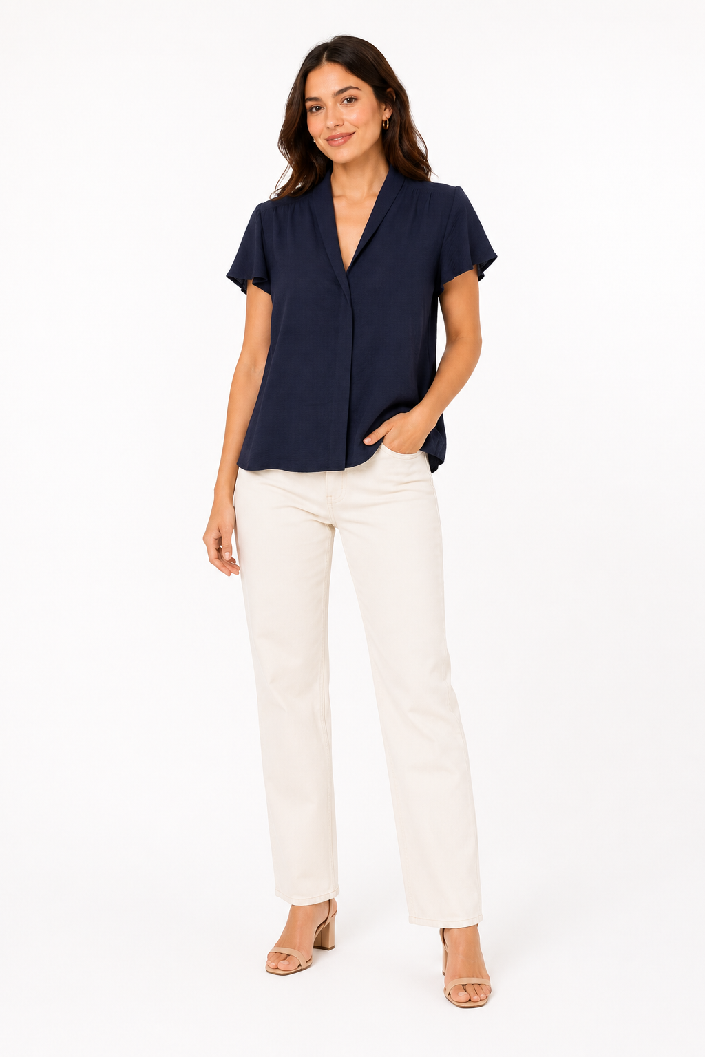 CALVIN KLEIN-Short-sleeved blouse in navy blue from the Calvin Klein brand