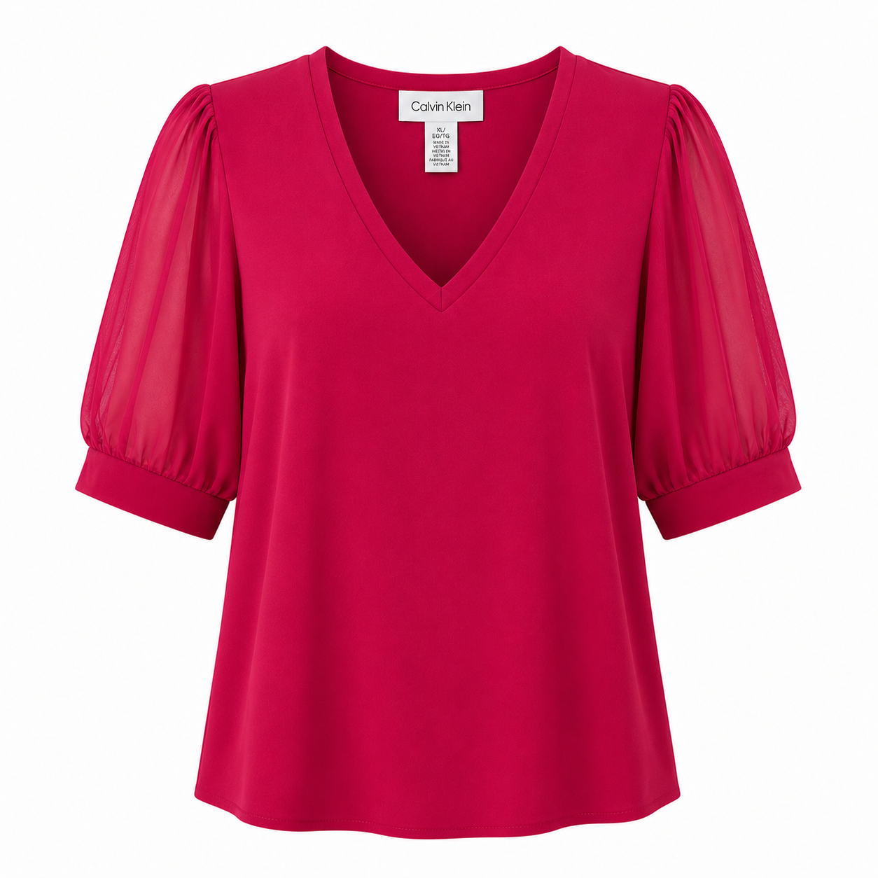 Calvin Klein Blouse With V-neck and transparent puff sleeves
