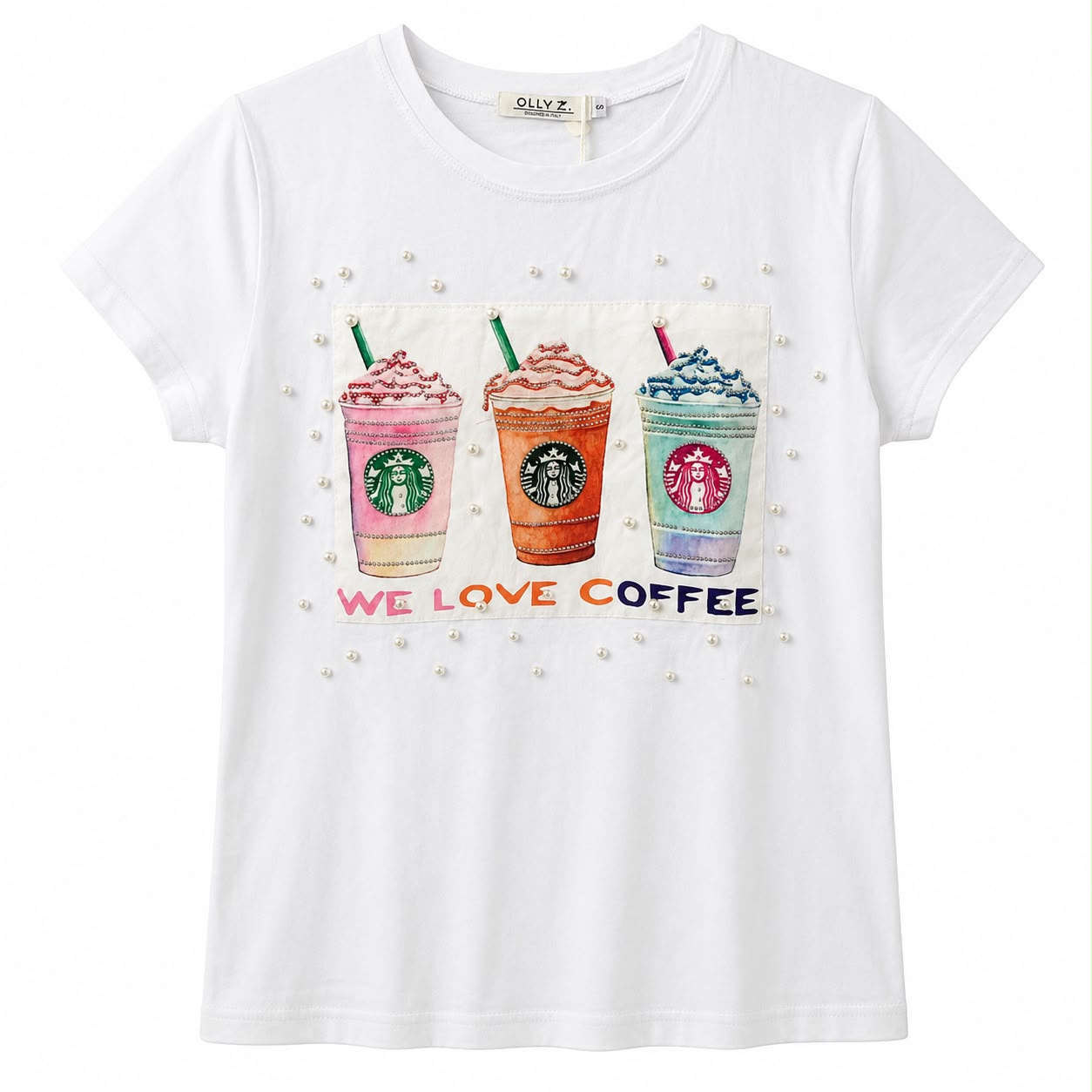 Olly Z White short-sleeved t-shirt stands out for a striking design