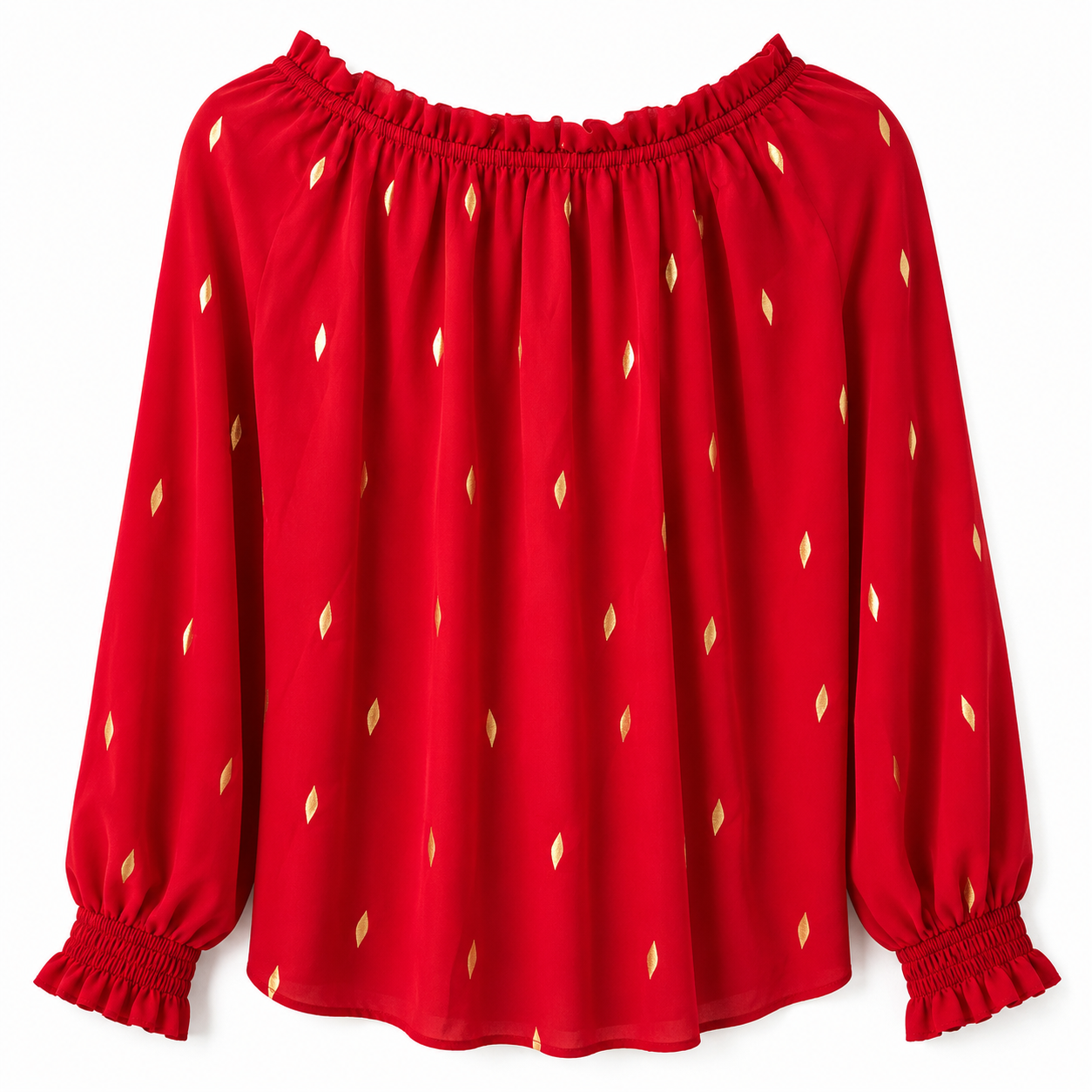 Hope & Harlow Red long-sleeved blouse with V-neck and gold details