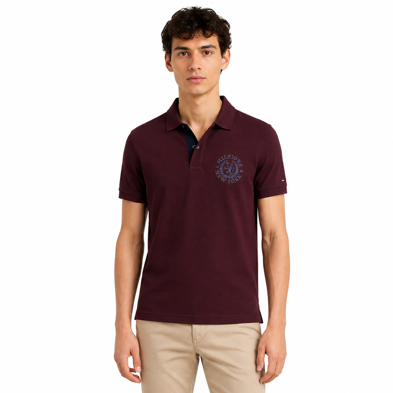 Tommy Hilfiger Hilfiger New York 1985" crest logo on the chest