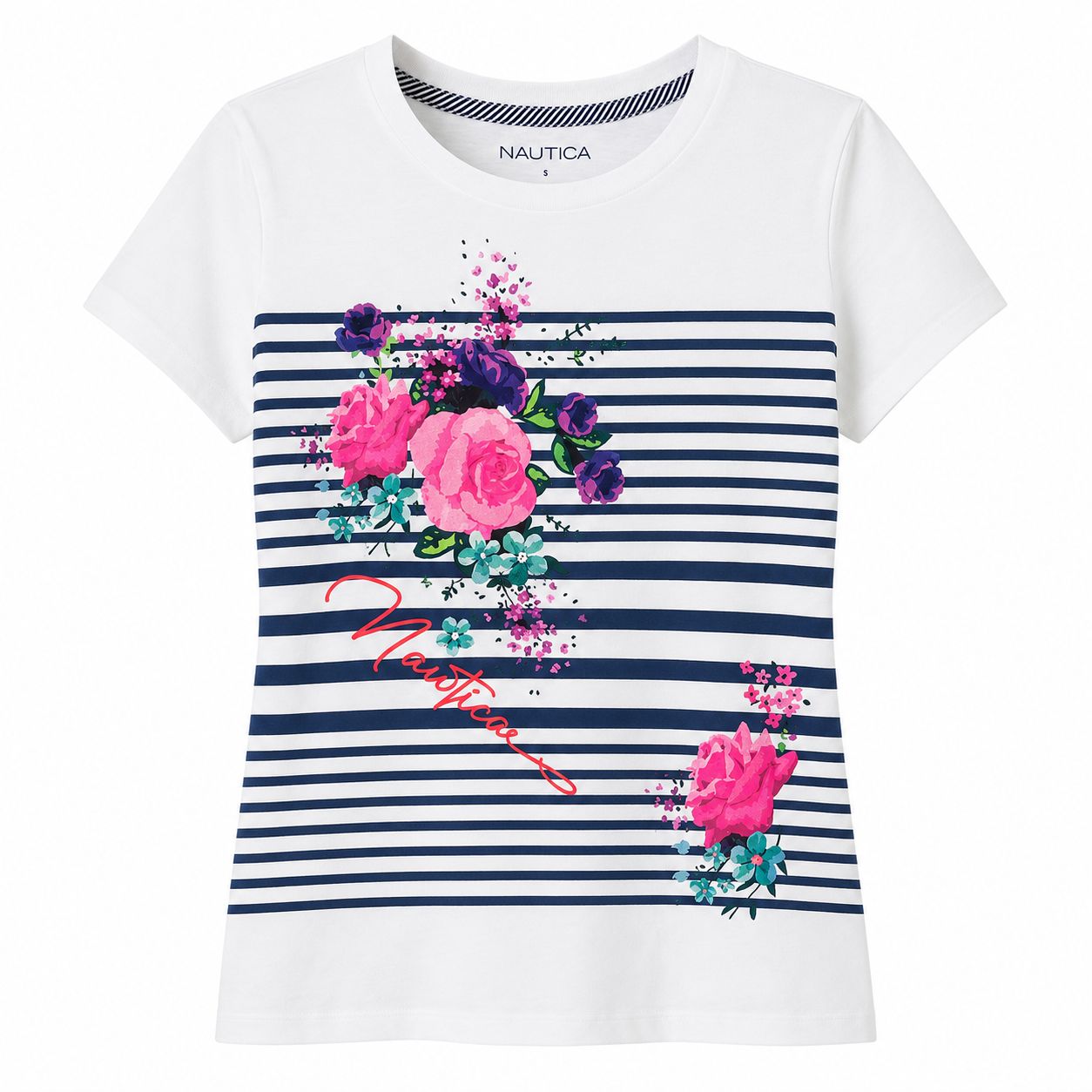 Nautica Striped Flowers Graphic T-Shirt