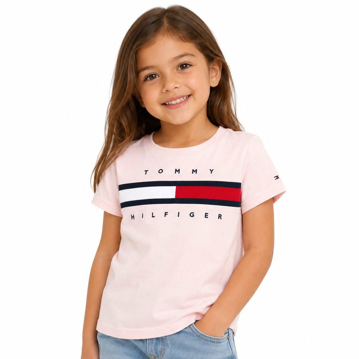 Tommy Hilfiger Girls Peach Solid Round Neck T-Shirt