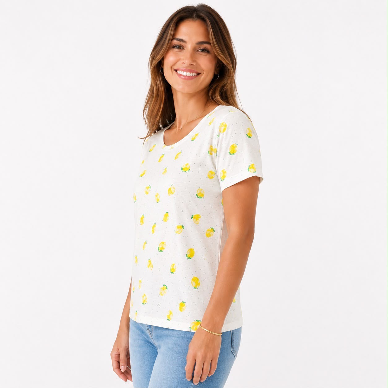 Madison Grey Round neck and short sleeve t-shirt with a full lemon print