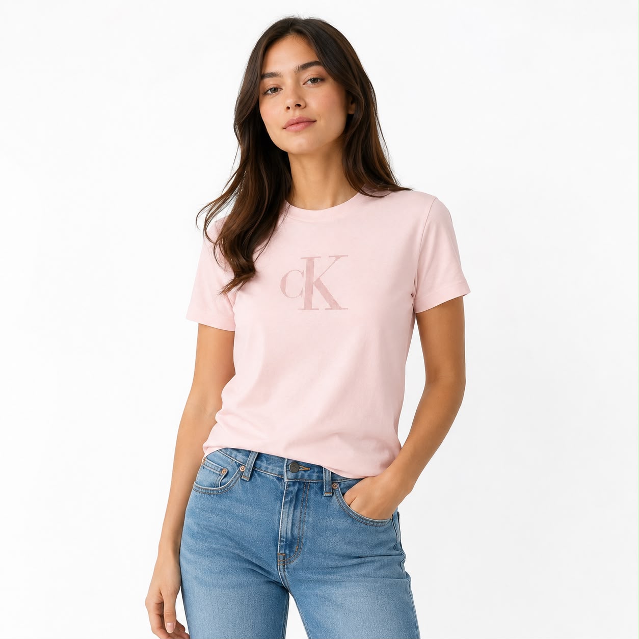 Calvin Klein t-shirt is pink and features a monogram logo