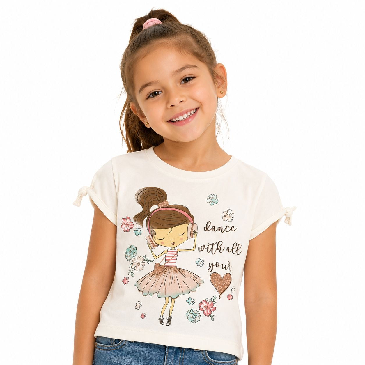 BEAUTEES-Crew neck t-shirt for girls in ivory or white
