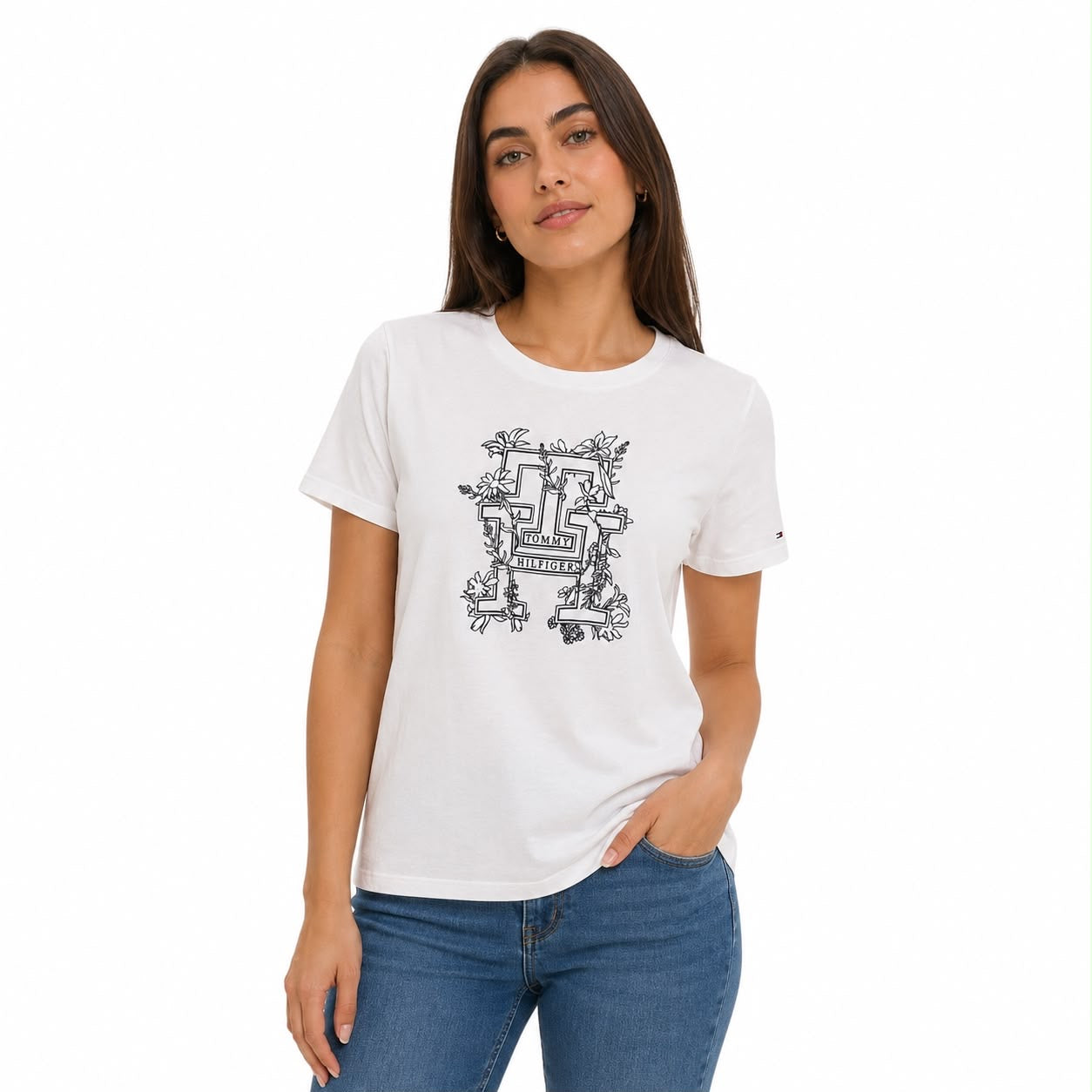Tommy Hilfiger t-shirt with a floral embroidered graphic on the chest