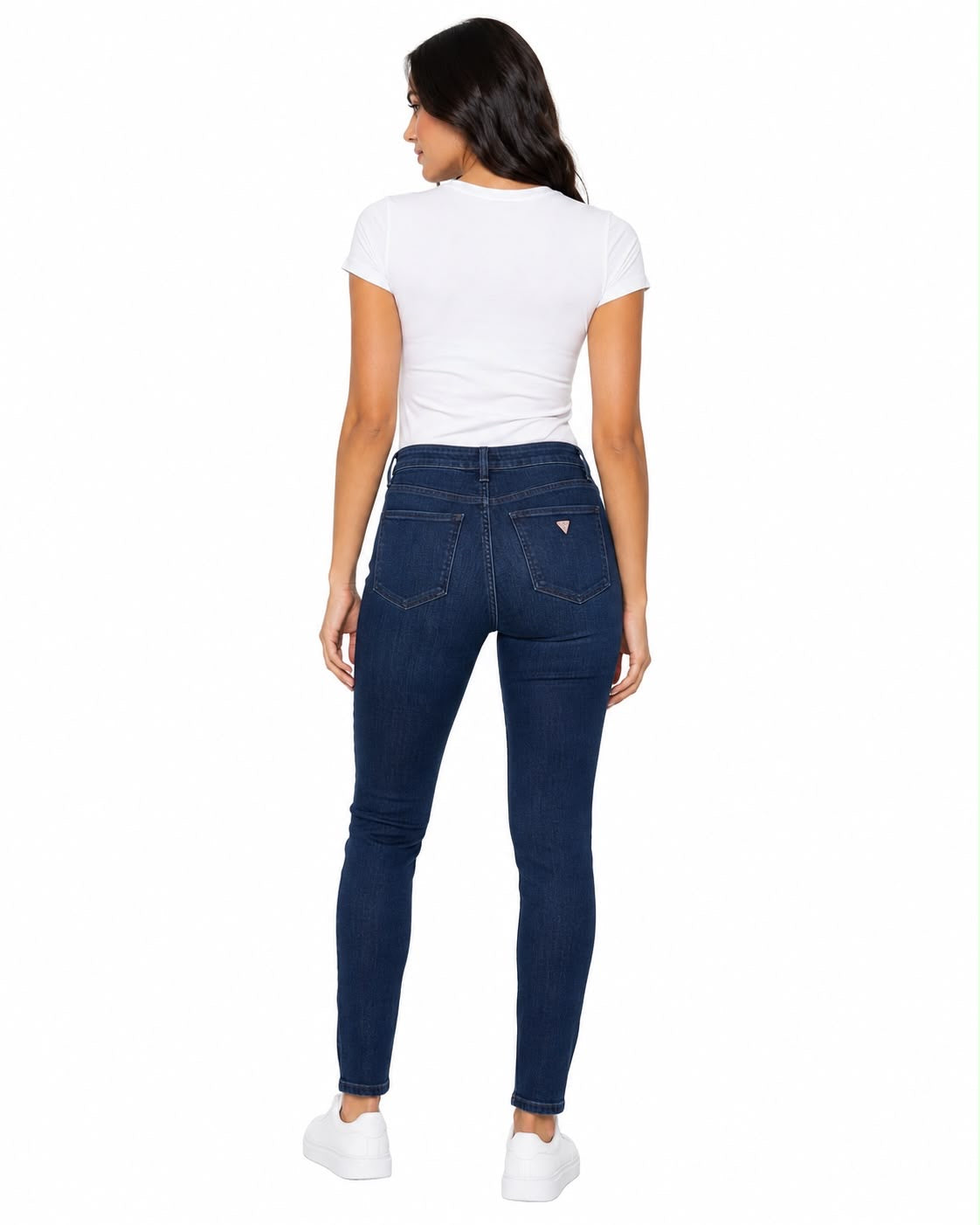 GUESS-High-rise skinny jeans in dark wash denim