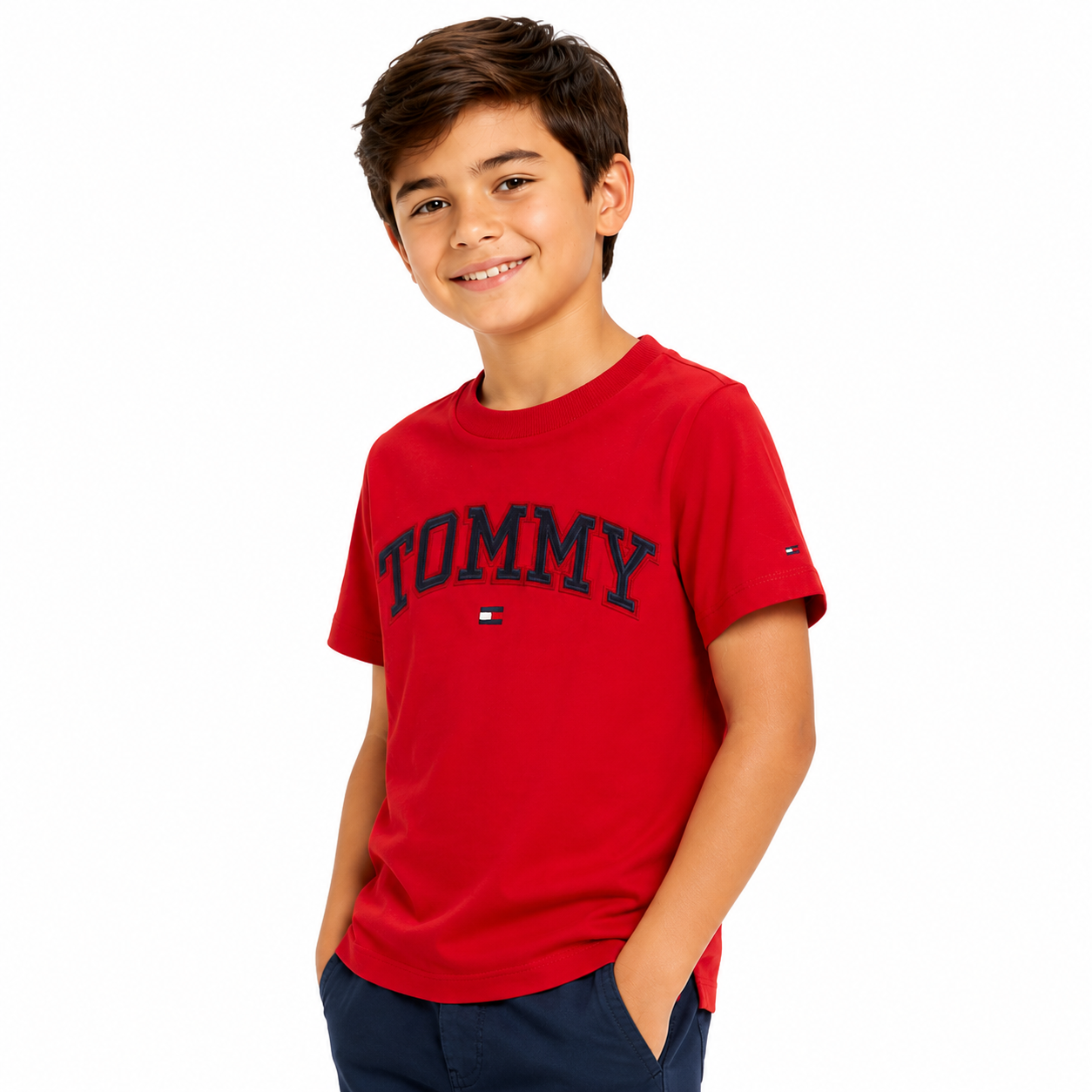 TOMMY HILFIGER Boys Red Cotton Logo T-Shirt