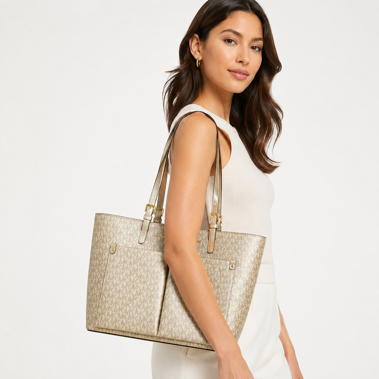 Michael Kors Metalized medium Jet Set tote bag with pocket and exclusive logo