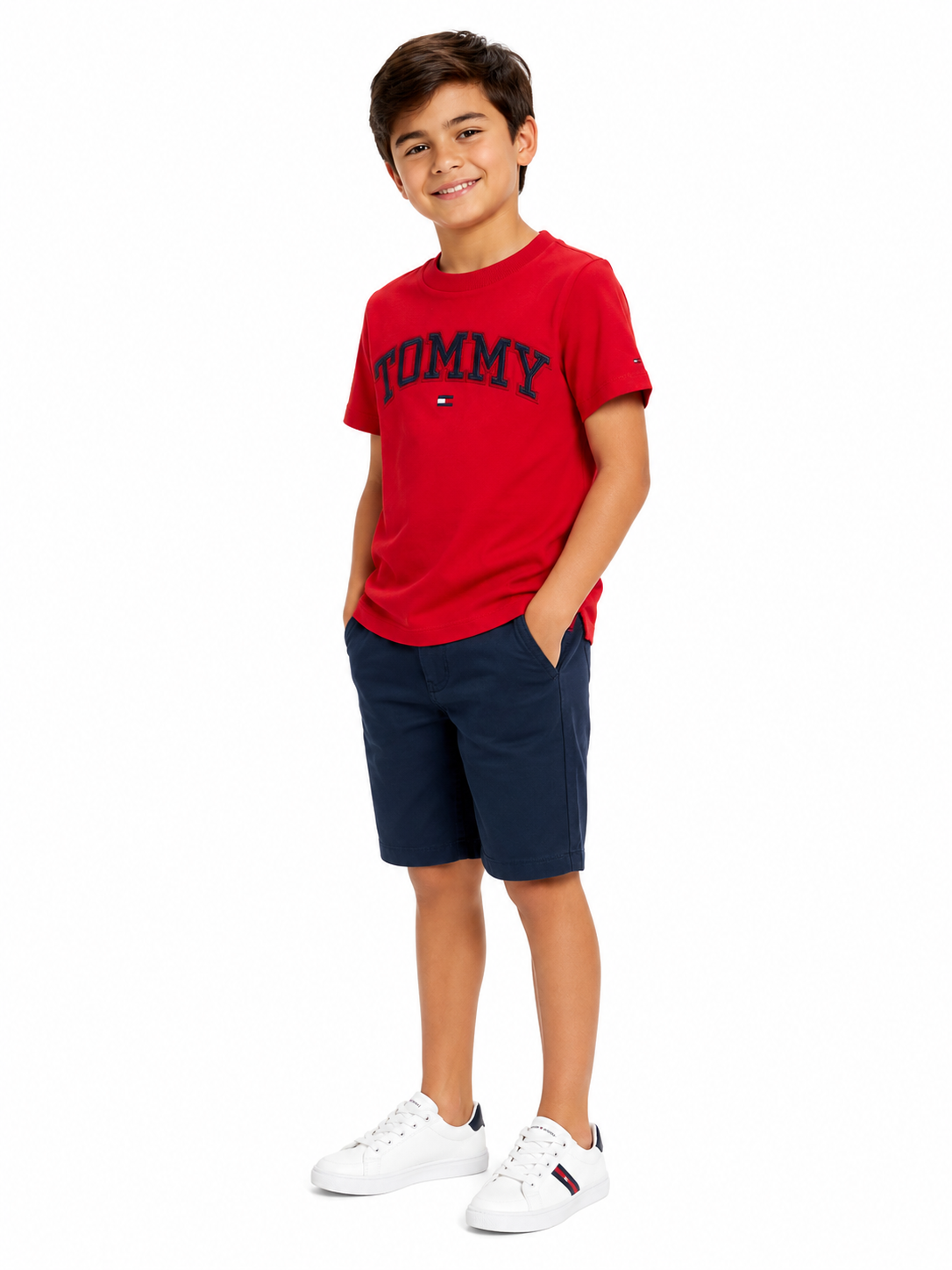 TOMMY HILFIGER Boys Red Cotton Logo T-Shirt