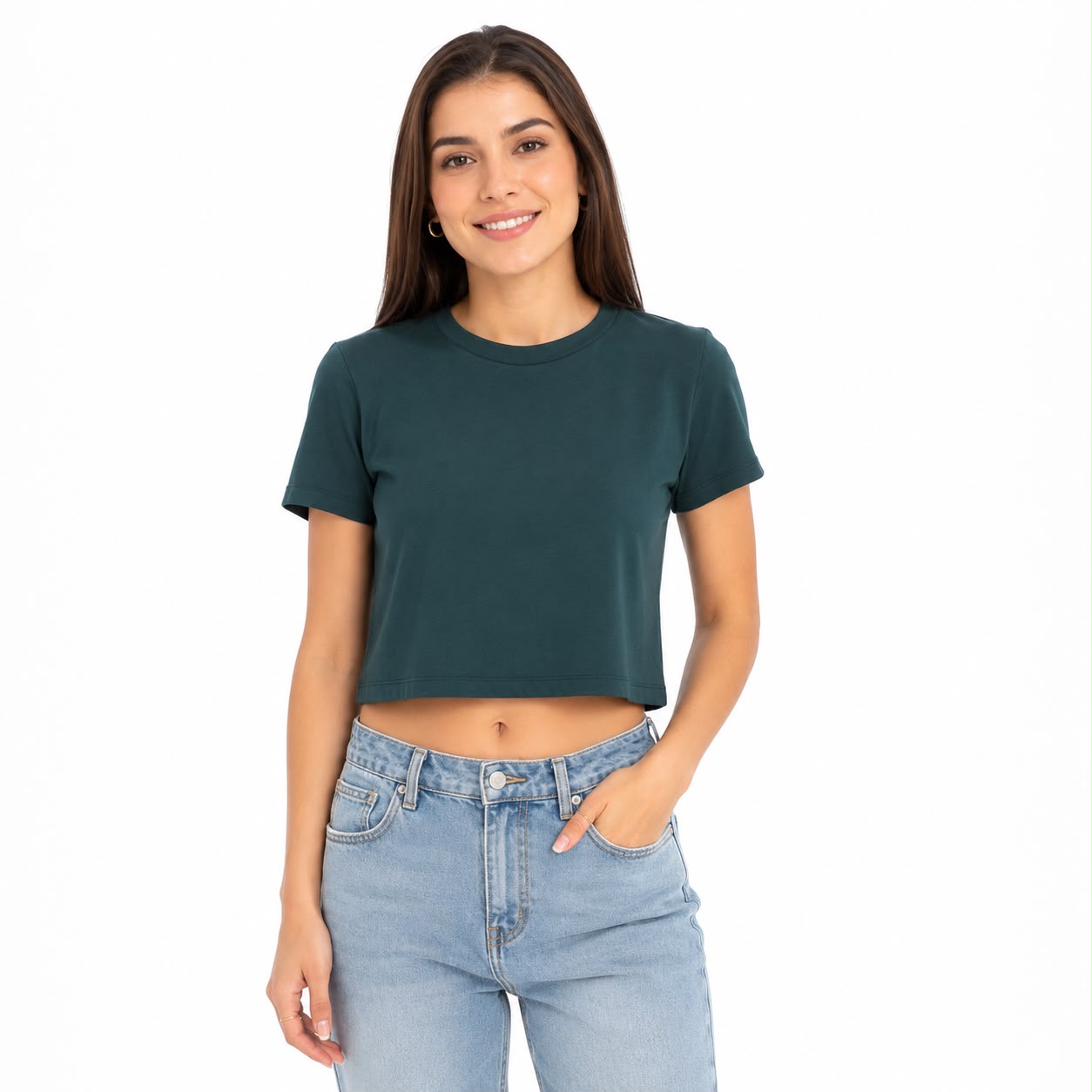 Just Polly Womens Summer Crop Tops Short Sleeve Round Neck T-Shirts Loose Fit Casual Blouse