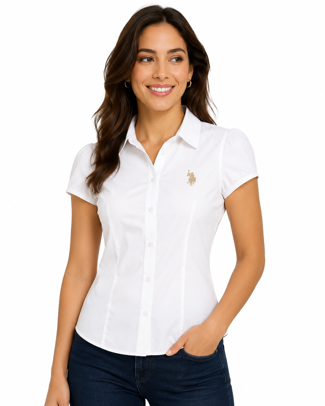 U.S. POLO ASSN-White dress blouse for lady