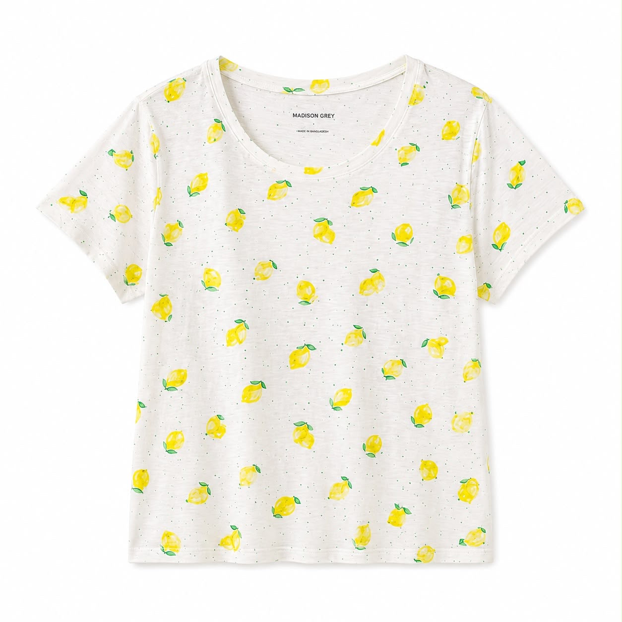 Madison Grey Round neck and short sleeve t-shirt with a full lemon print