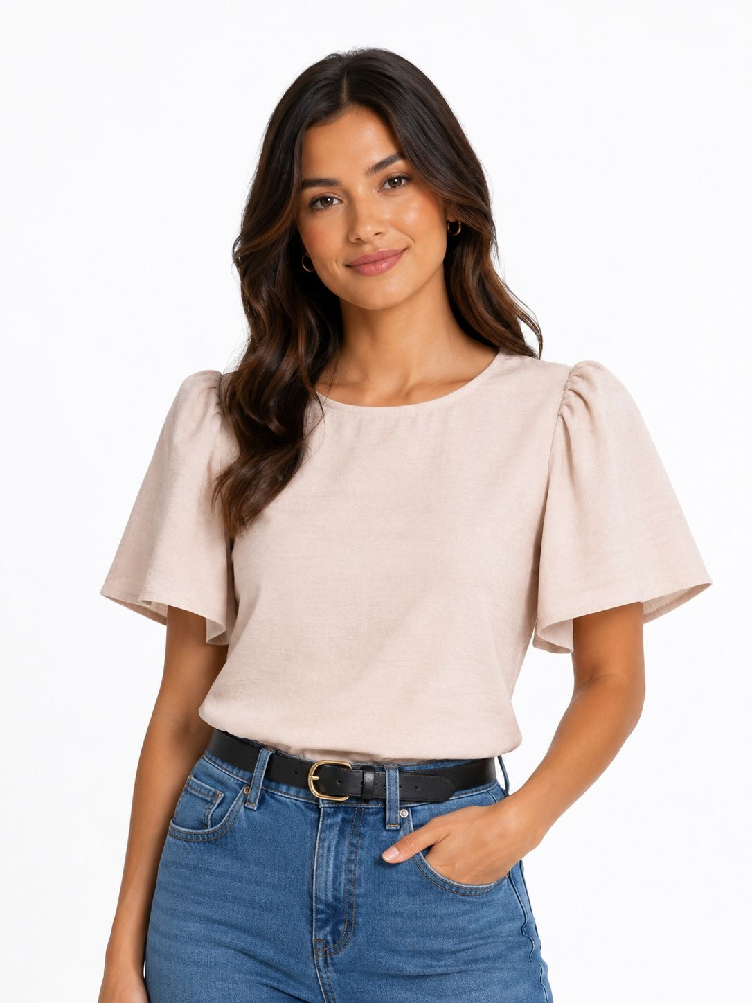 Adrianna Papell brand blouse in a textured beige or pale pink tone