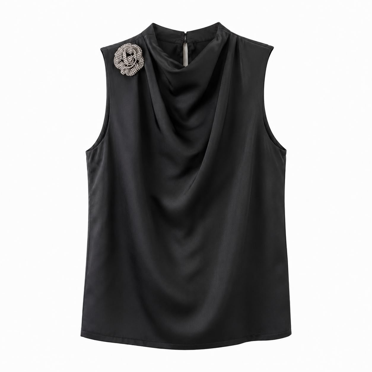 Joie Sleeveless blouse In black with a flowing draped collar