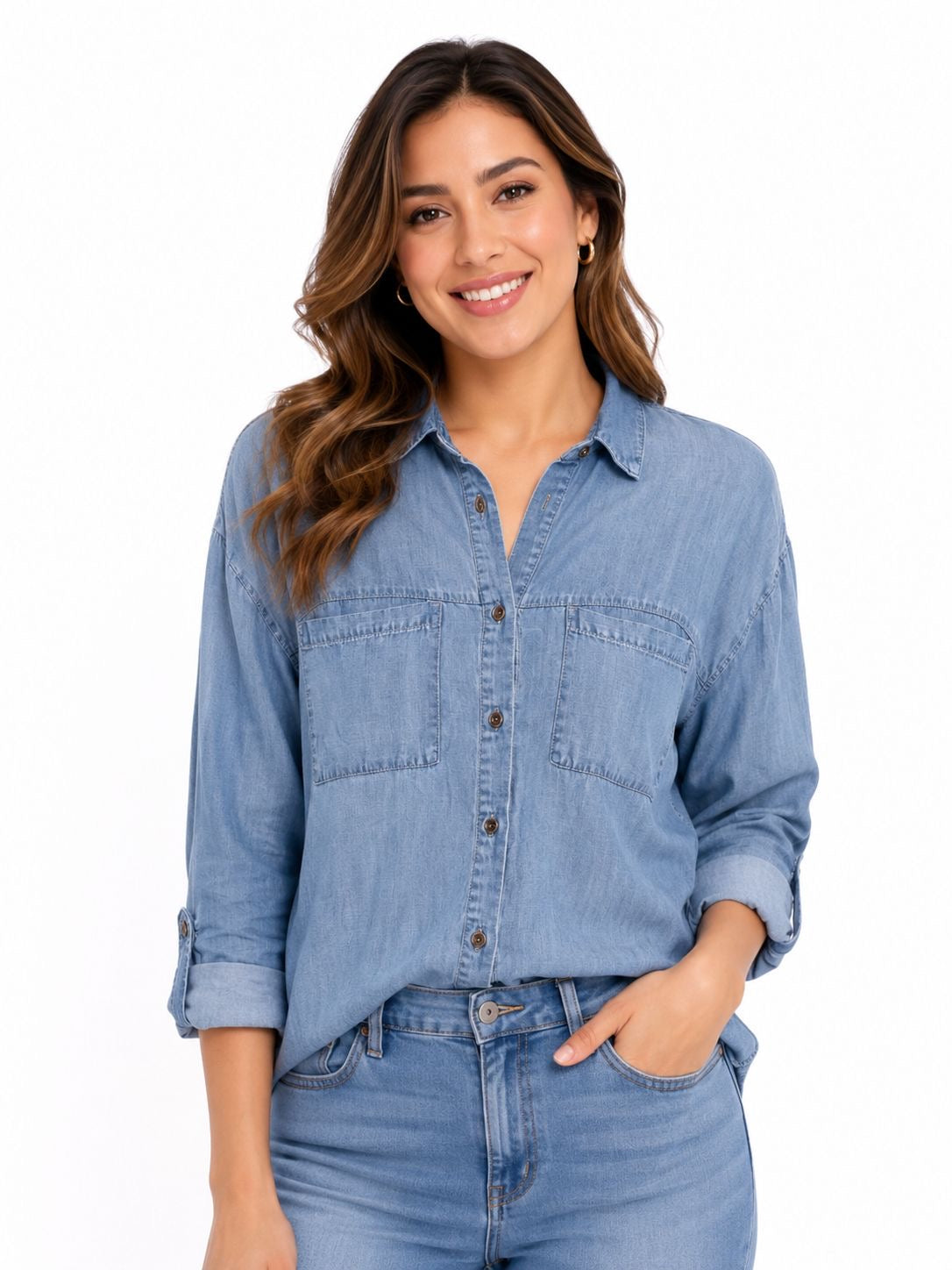 JANE DELANCEY-Women's cowboy or cambray style button-down shirt