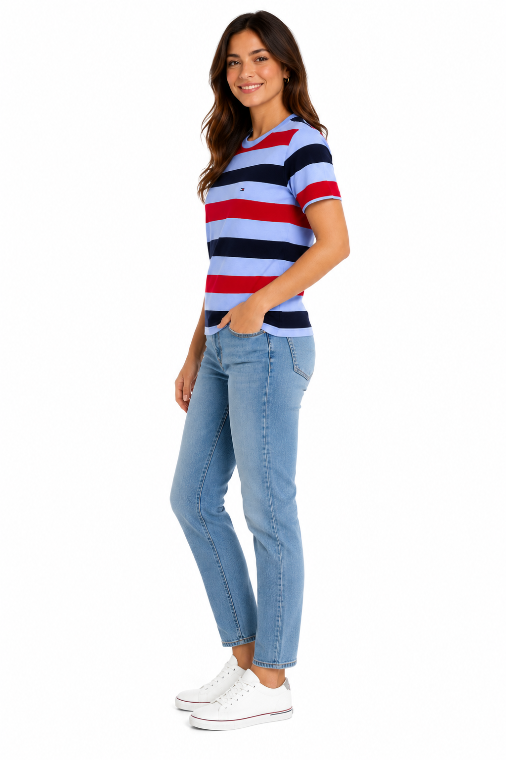 Tommy Hilfiger women's t-shirt with red, white and blue rugby stripes