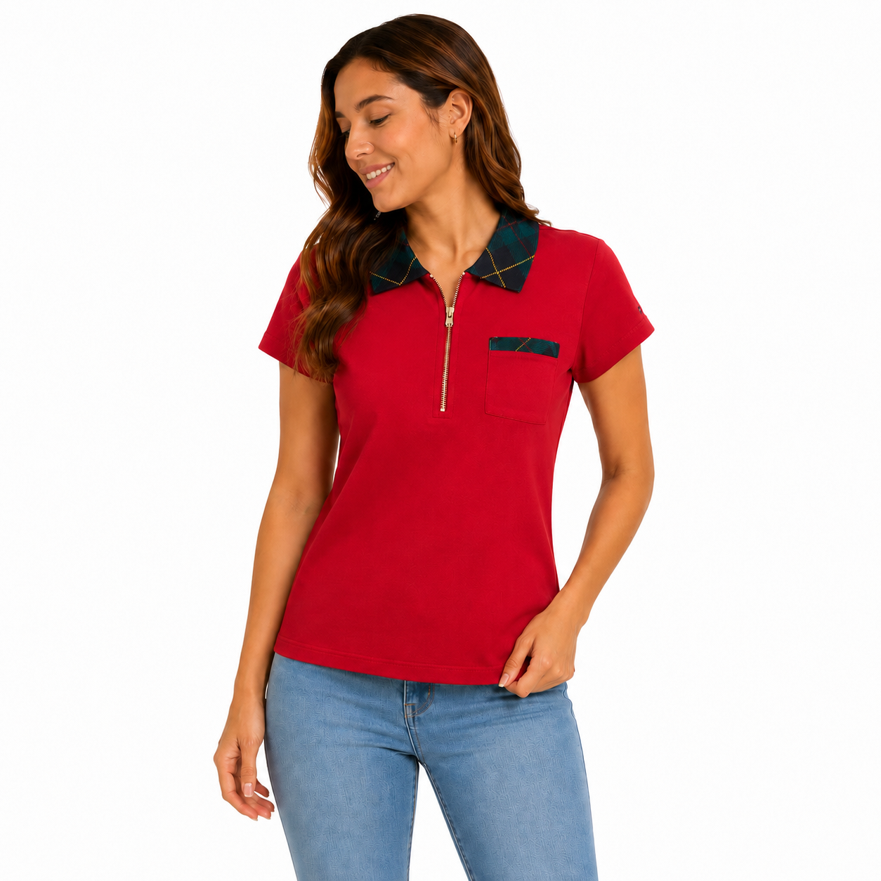 Tommy Hilfiger Women's Plaid-Collar Polo Shirt