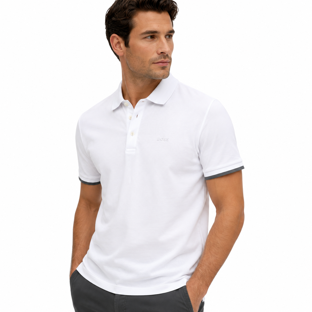 HUGO BOSS Mens Phillipson Regular Fit Short Sleeve Polo Shirt NEW WHITE