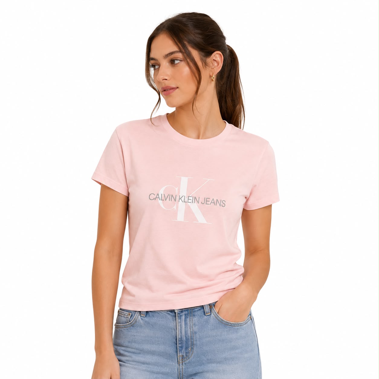 Calvin Klein Pink Regular Fit  Cotton Chenille Monologo T-Shirt