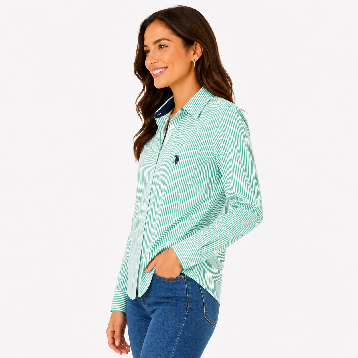 U.S. Polo Assn green striped shirt Women’s