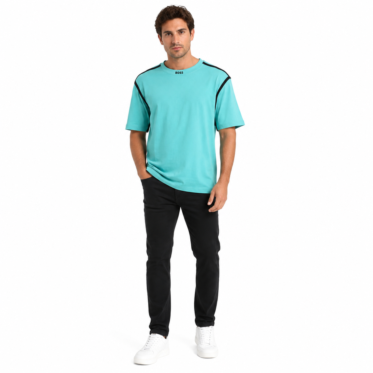 HUGO BOSS Tee Tape T-shirt in turquoise blue