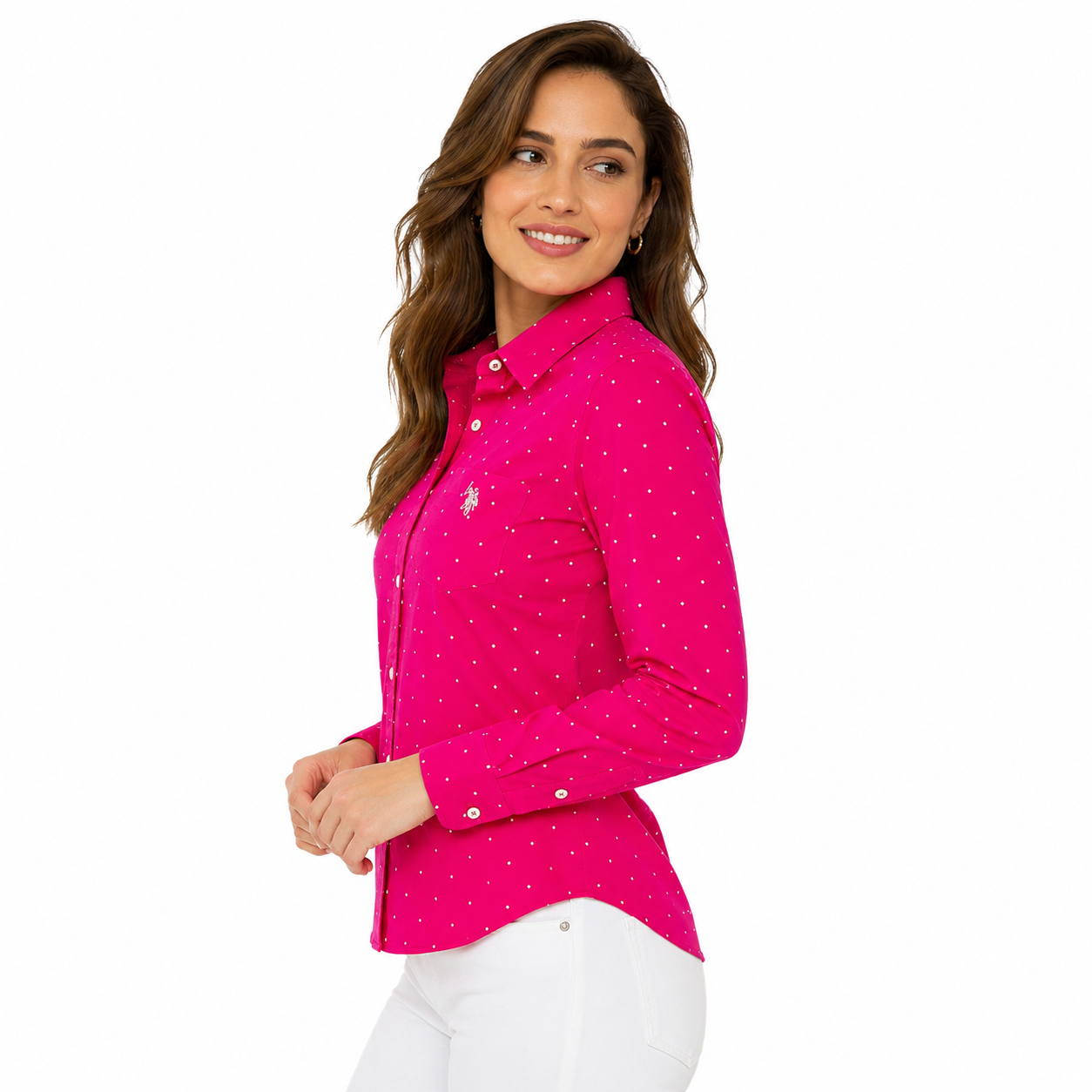 U.S Polo Assn Dot Print Long Sleeve Poplin Shirt