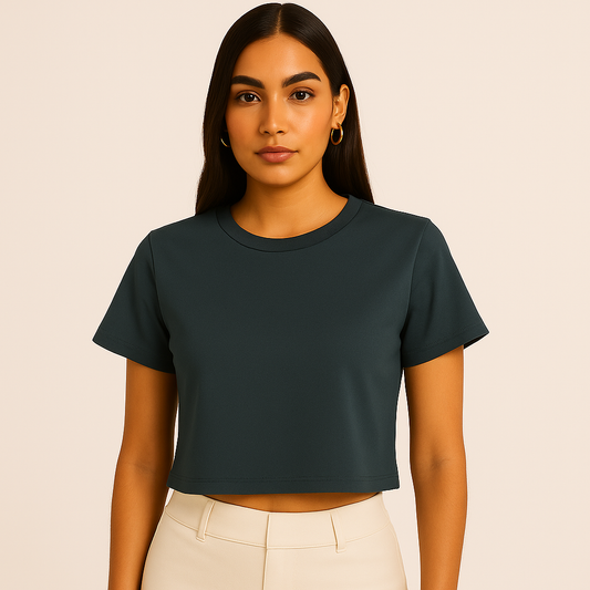 Just Polly Womens Summer Crop Tops Short Sleeve Round Neck T-Shirts Loose Fit Casual Blouse