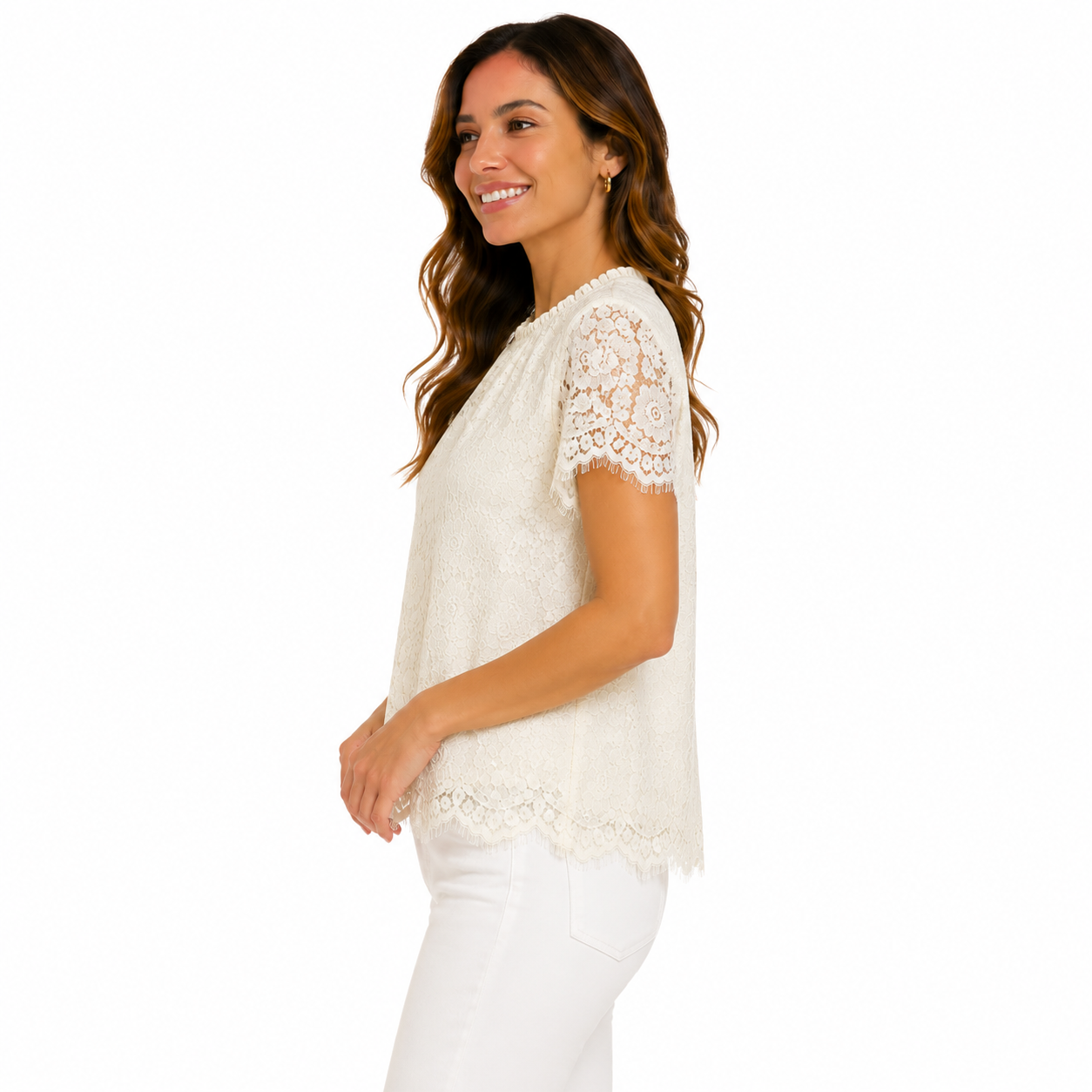 Zac & Rachel White Casual Lace Top