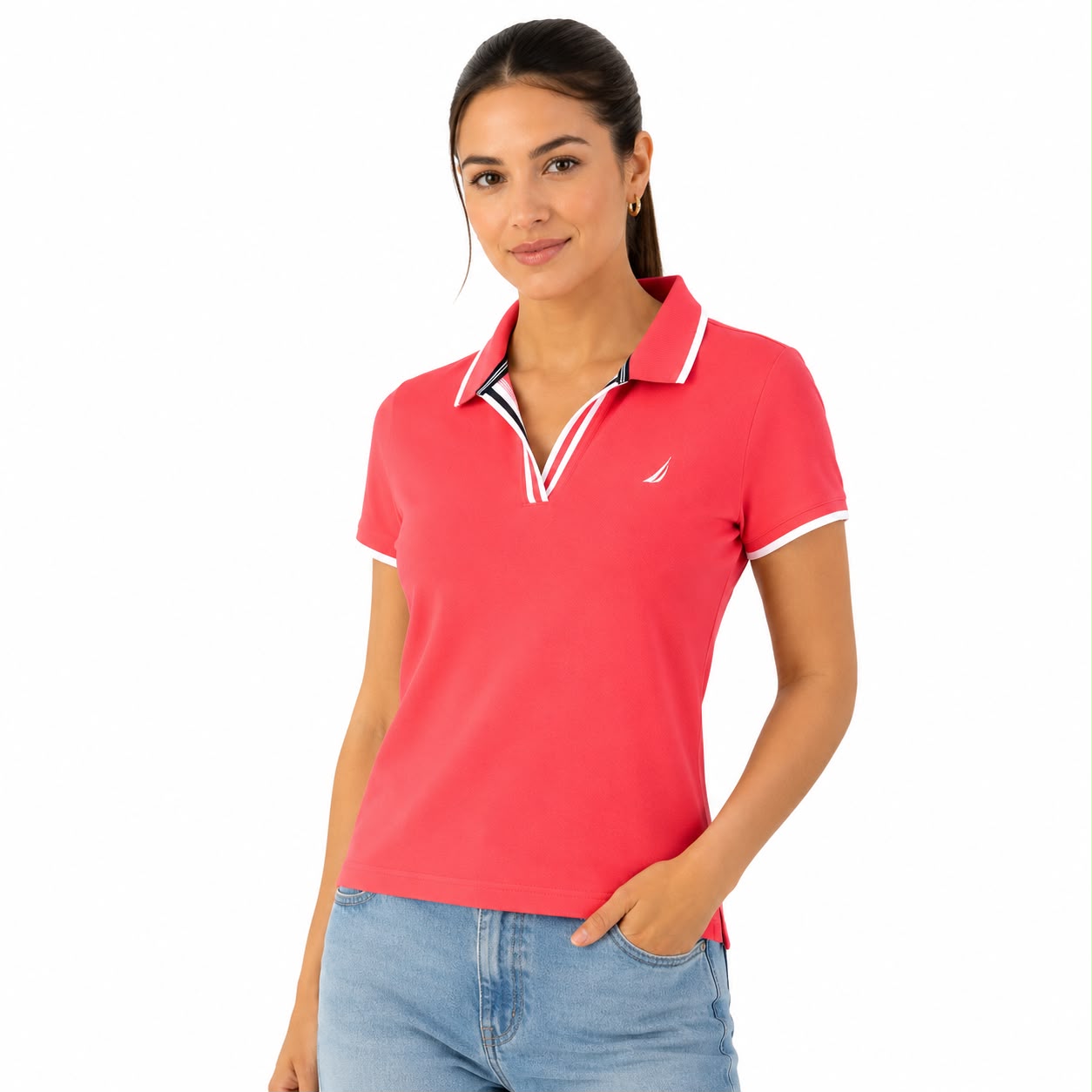 Nautica Polo Ocean con cuello dividido para mujer
