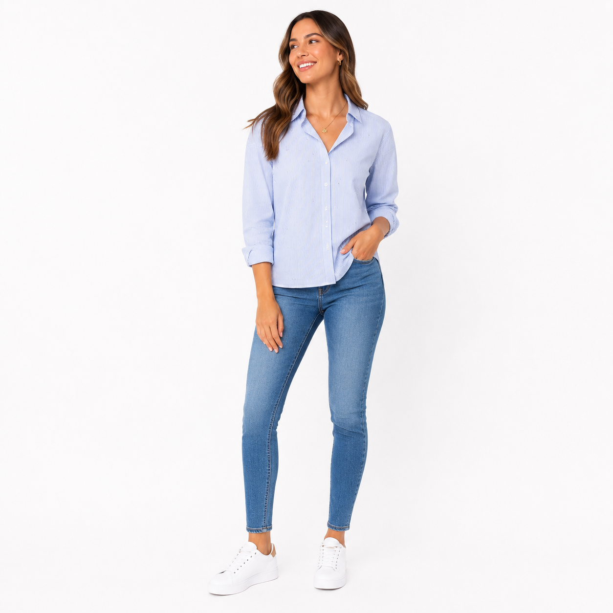 Beachlunchlounge Embellished Poplin Striped Shirt