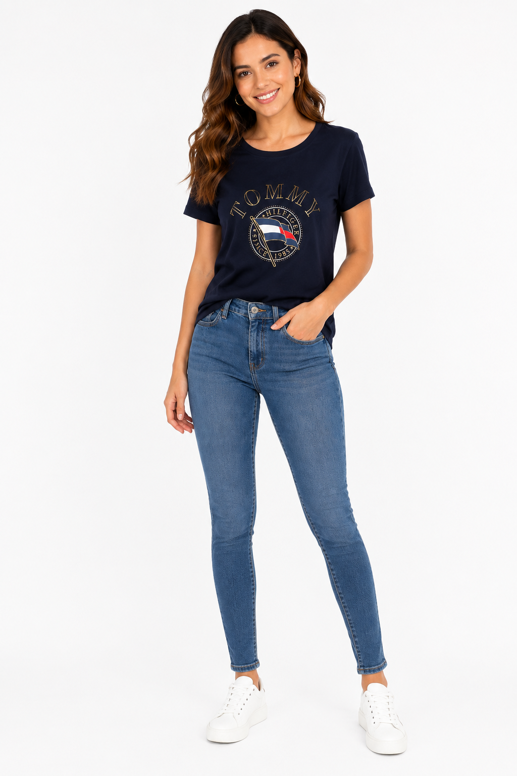 Tommy Hilfiger-Embroidered Wavy Flag Logo T-Shirt