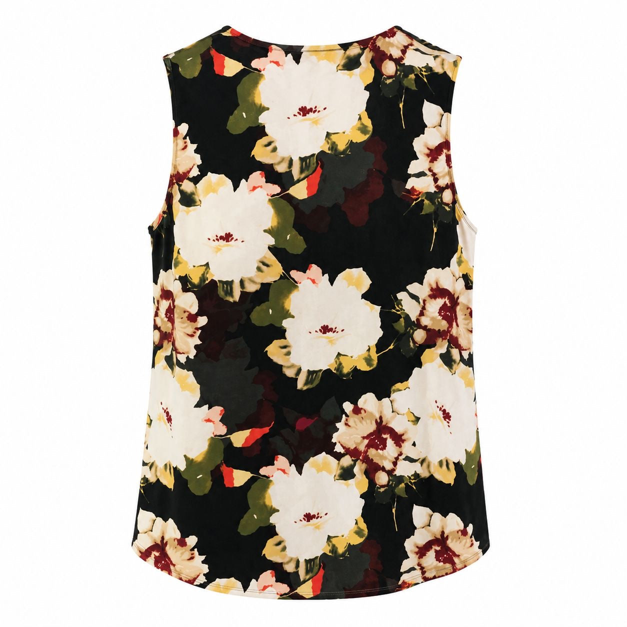 Rose & Olive sleeveless blouse features a vibrant floral print