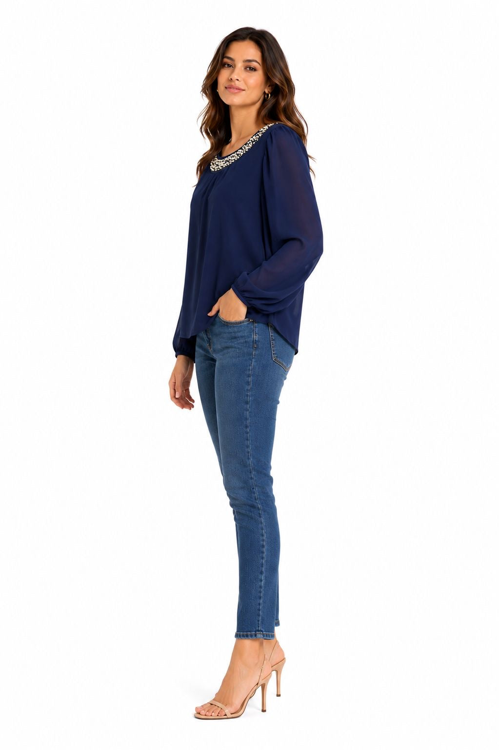 Vince Camuto navy blue chiffon blouse