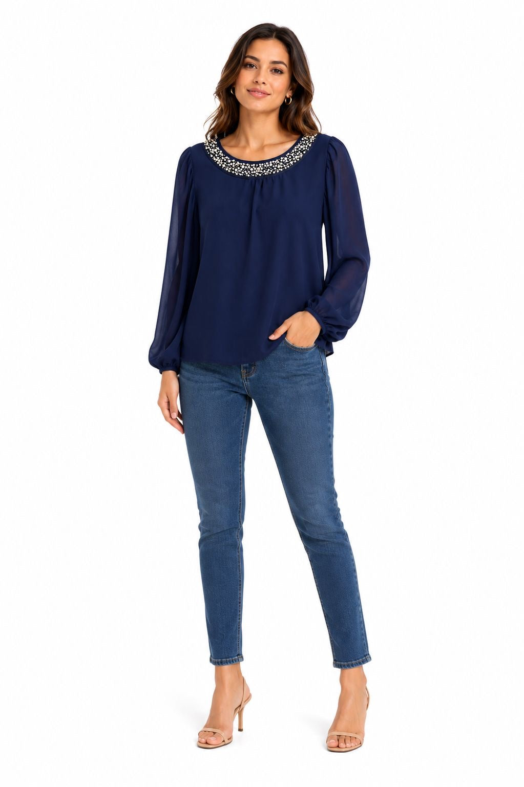 Vince Camuto navy blue chiffon blouse