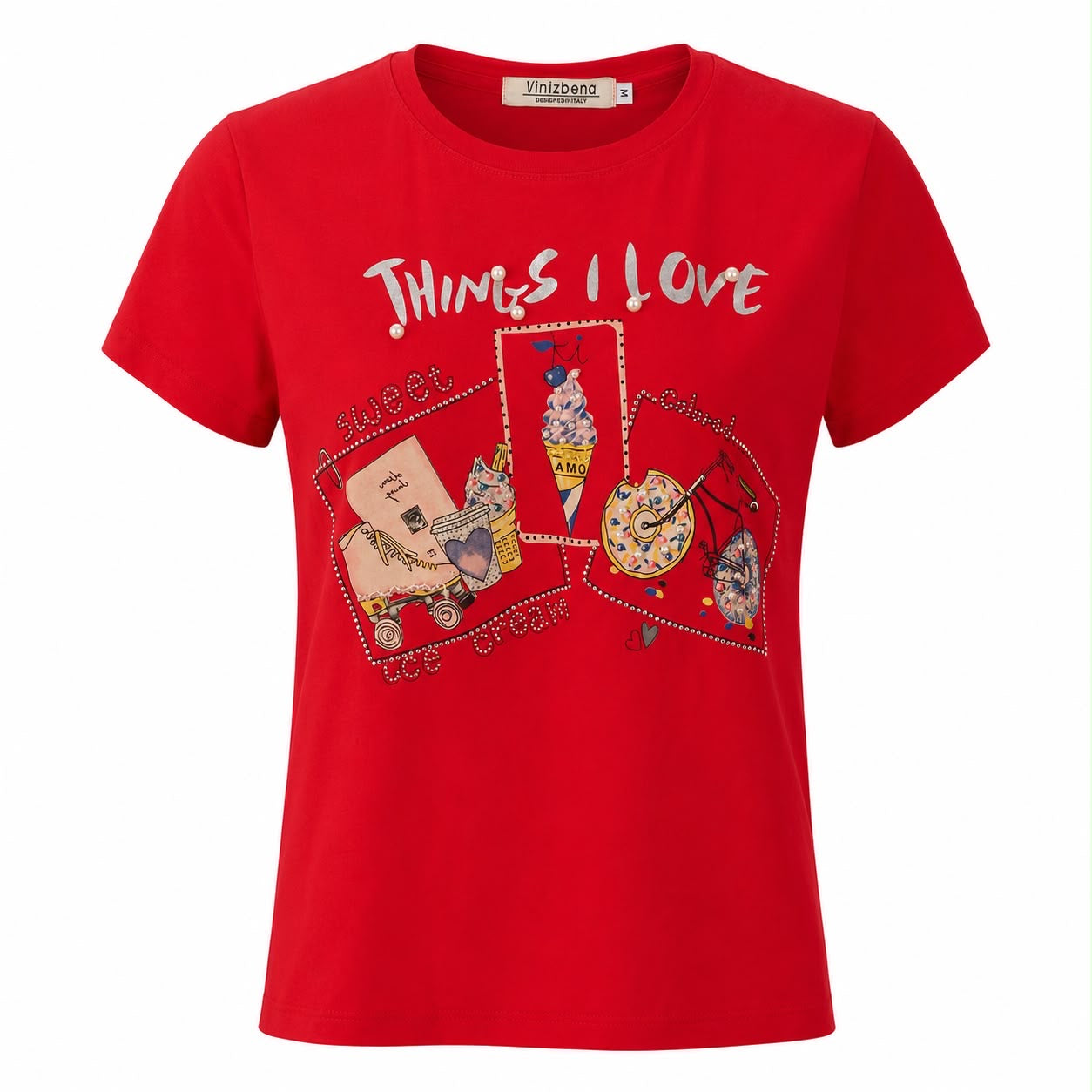 Vinizbena T-shirt with dessert print and message