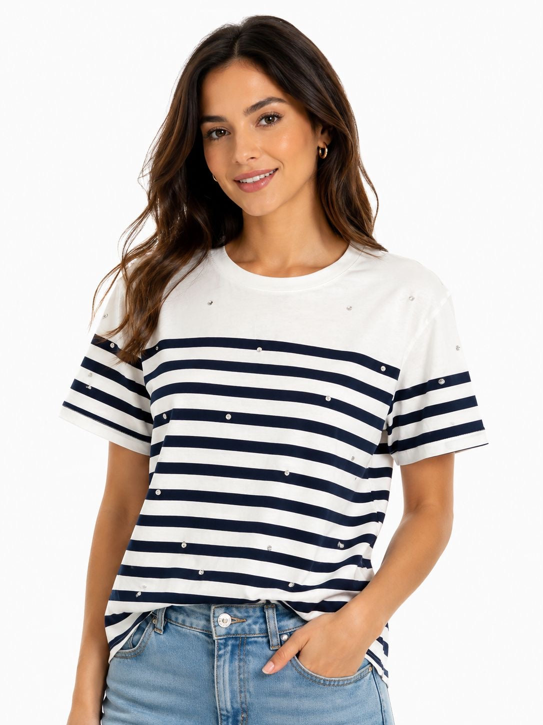 BAILEY/44-Striped sailor t-shirt with rhinestones from the contemporary fashion brand Bailey 44.