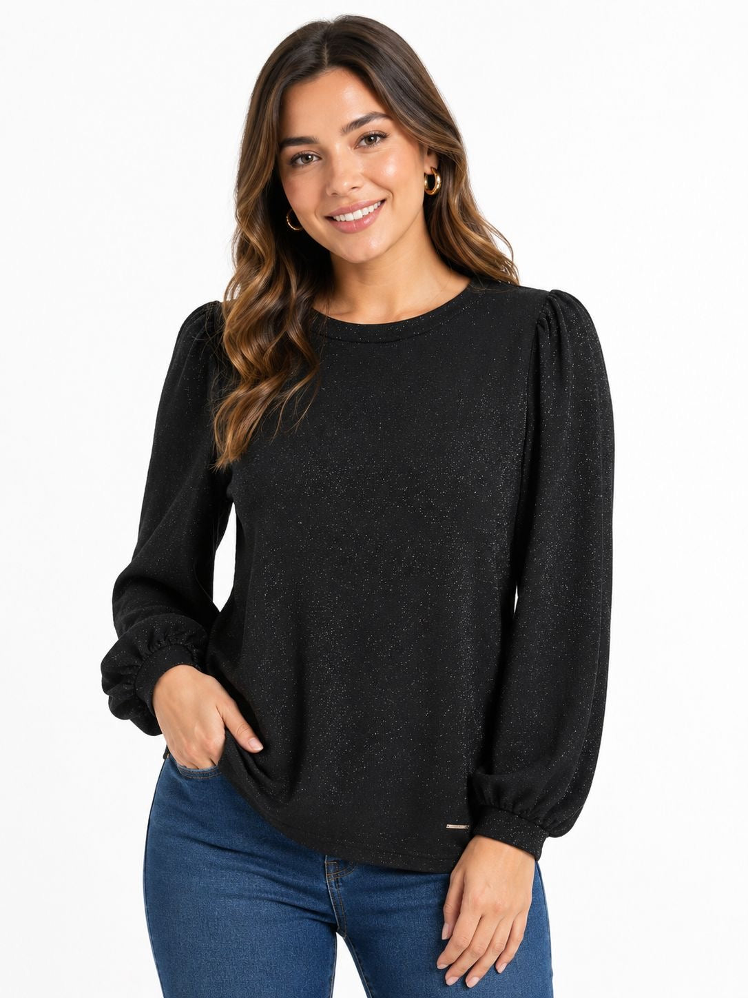 Anne Klein shiny black blouse