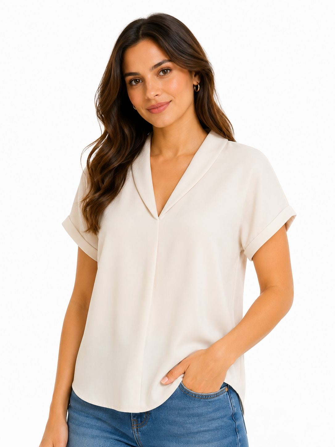 Melloday brand blouse in cream or light beige