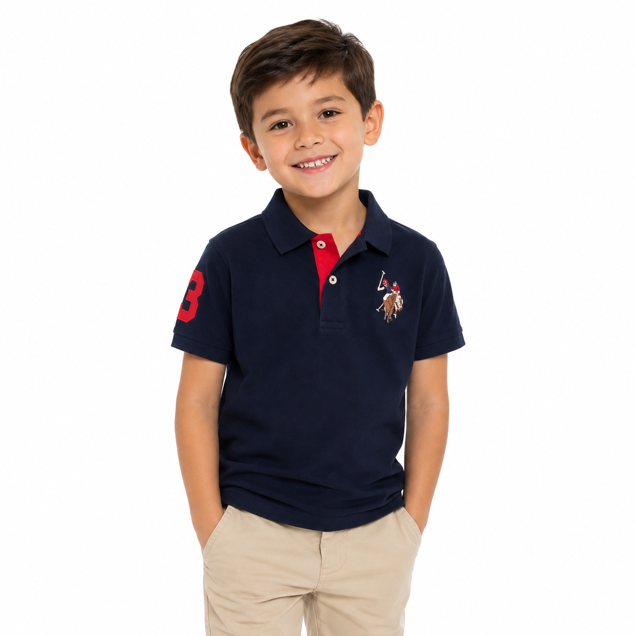 U.S. Polo Assn. Boy’s Multi Color Logo Solid Pique Polo Shirt