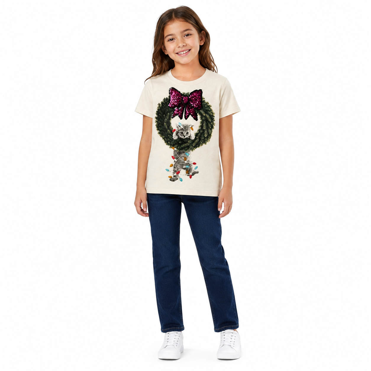 Old Navy girls' Christmas cat graphic t-shirt