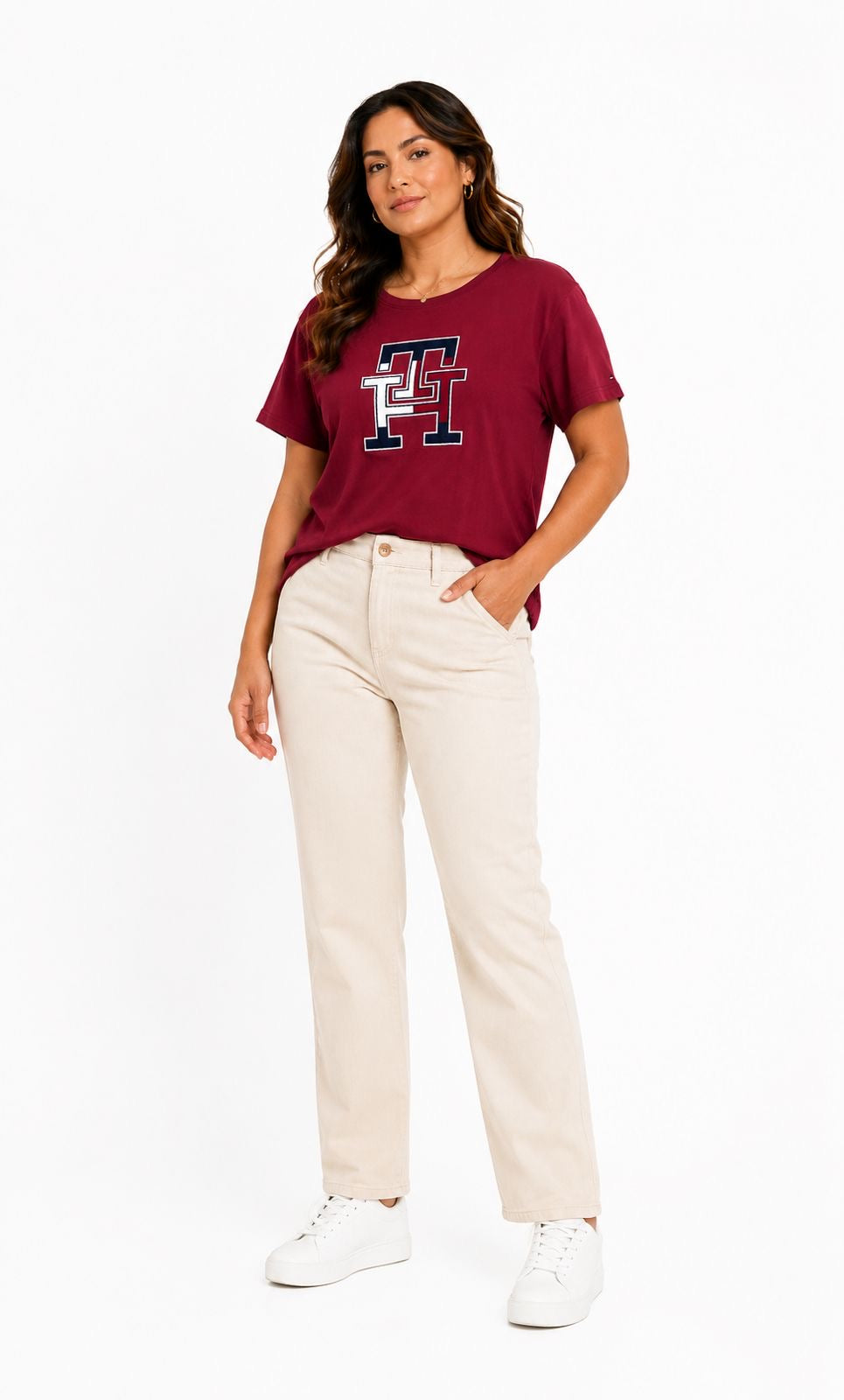 TOMMY HILFIGER-Embroidered Tricolor Logo T-Shirt