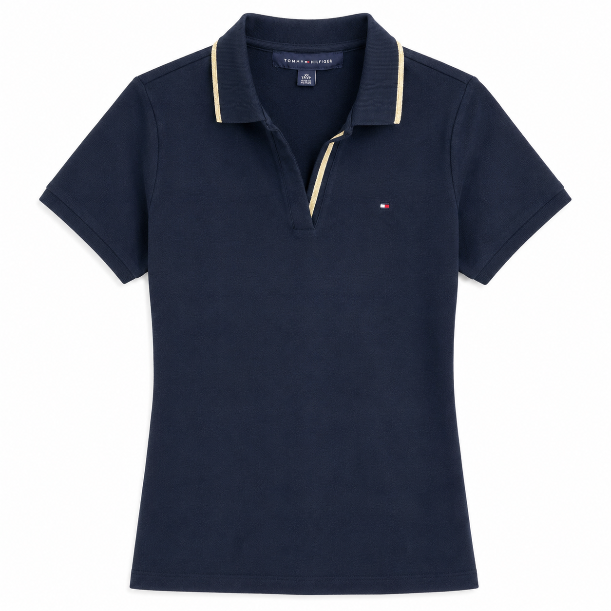 Tommy Hilfiger Navy blue polo shirt features a striped detail