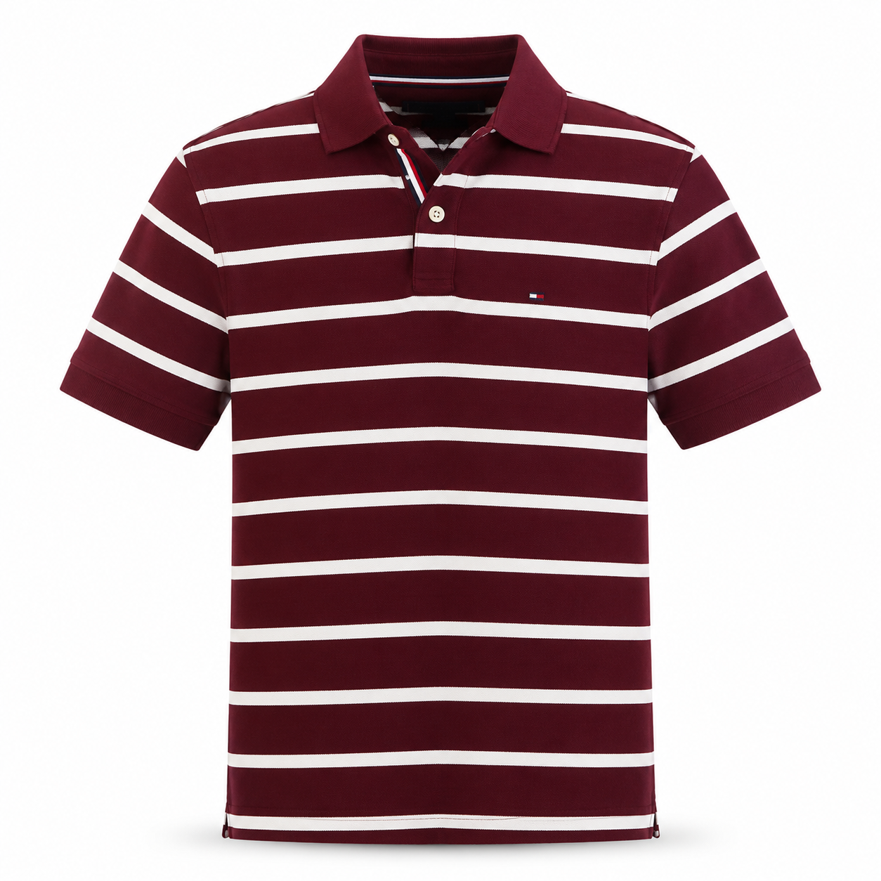 Tommy Hilfiger burgundy cotton regular fit striped polo t-shirt