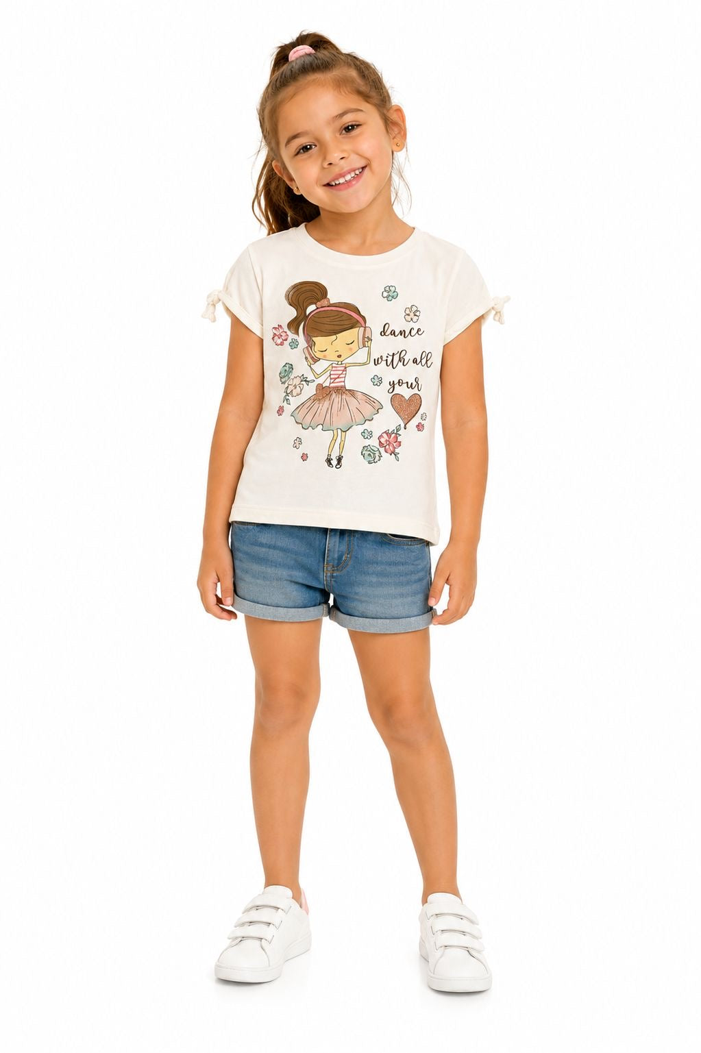 BEAUTEES-Crew neck t-shirt for girls in ivory or white