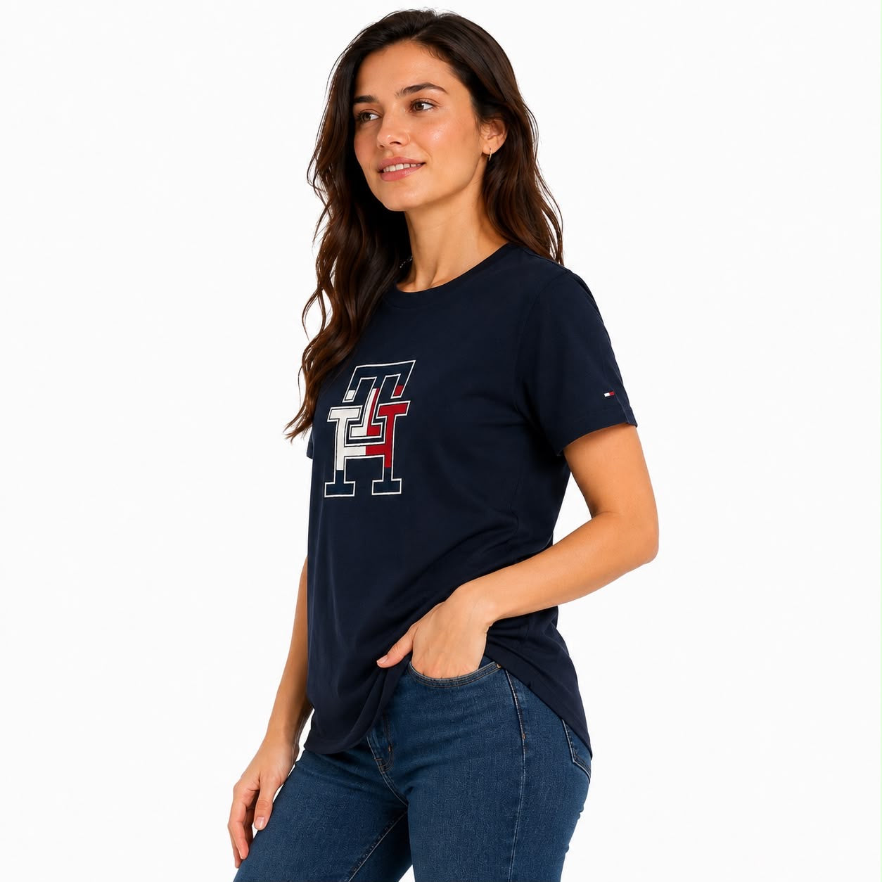 TOMMY HILFIGER-Embroidered Tricolor Logo T-Shirt