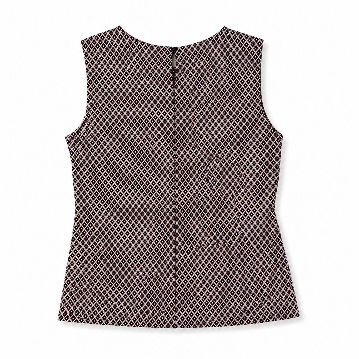Calvin Klein sleeveless blouse with pleated collar and geometric print