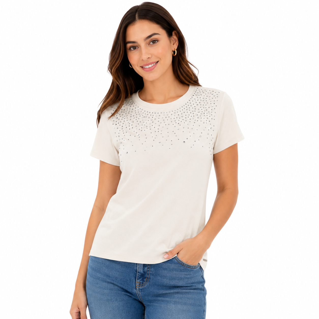 Anne Klein Women's cotton t-shirt with rhinestones