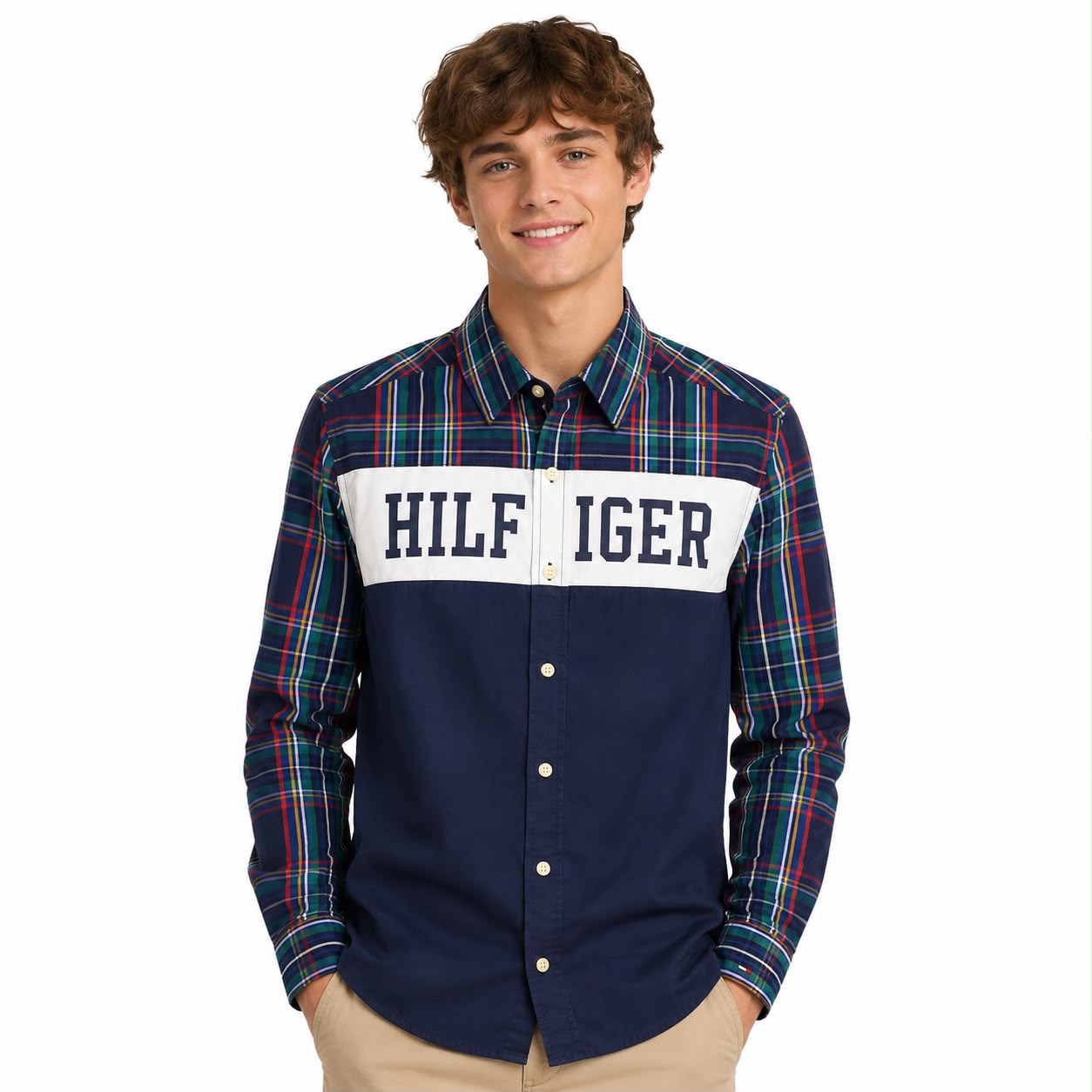 Tommy Hilfiger Color block button shirt for boy